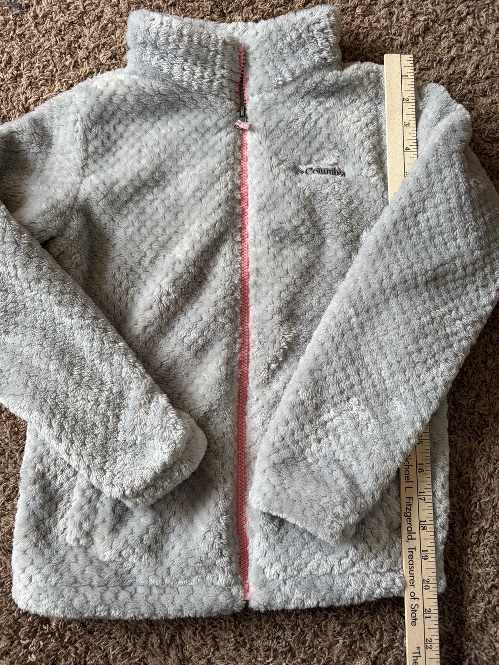 Columbia Light Gray Kids' Fleece Jacket with Pink Zipper